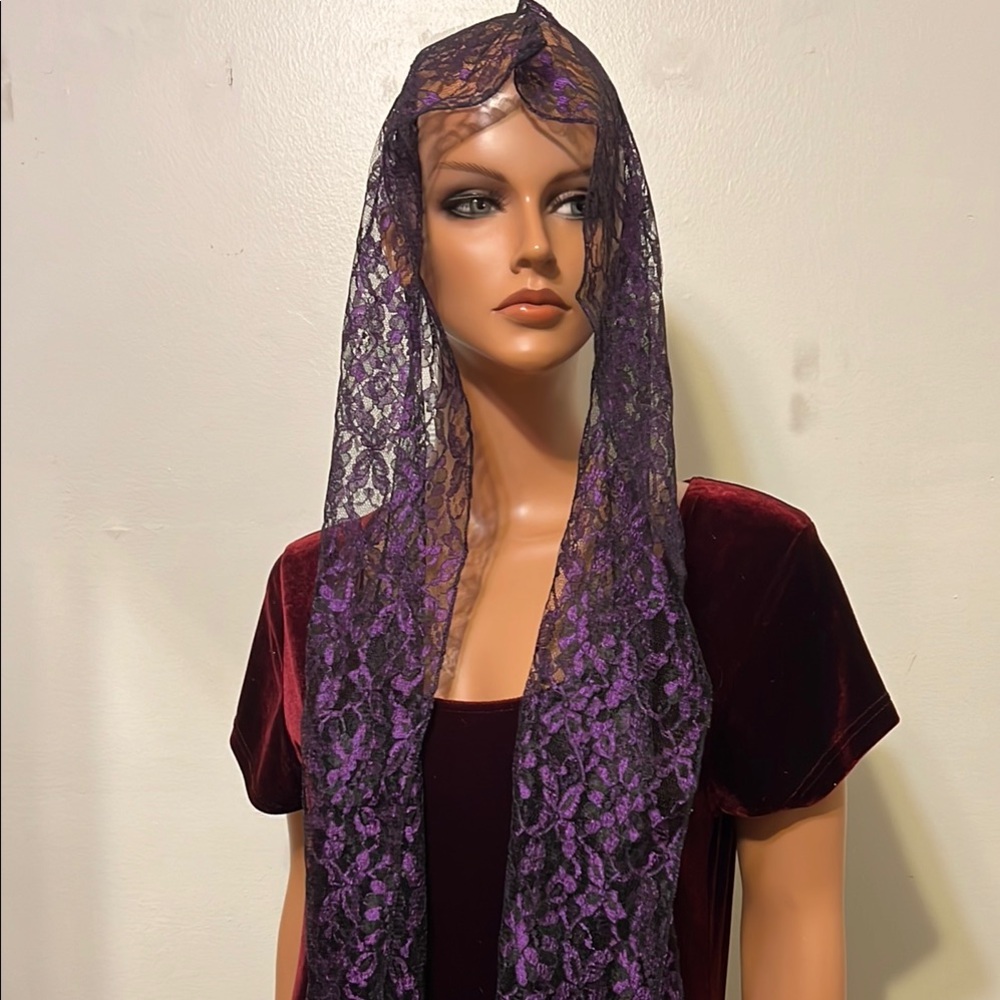 Purple Lace Veil Wrap Lace Veil Scarf Church Wrap 60/9"